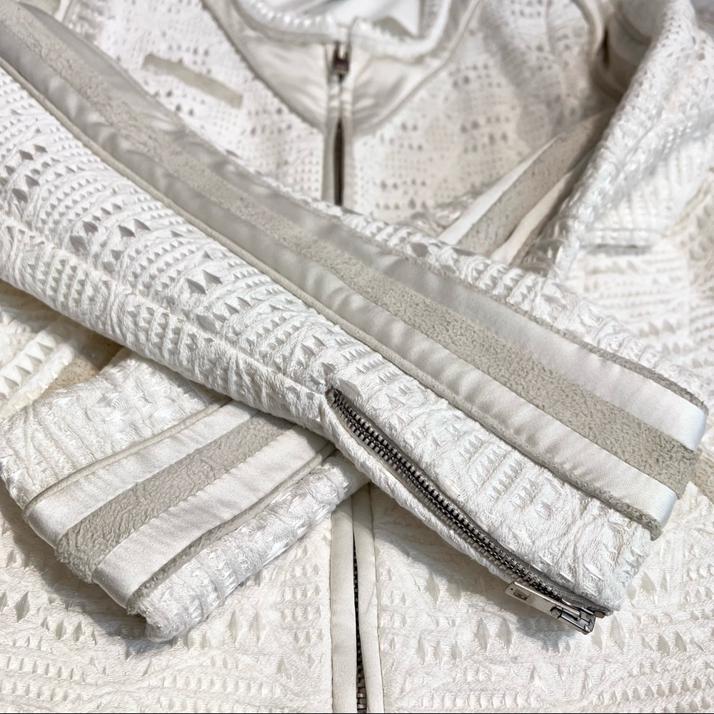 IRO • Kendall Jenner • Felicy Ivory Jacquard Silk Lamb Leather Trim Moto Jacket - Picture 13 of 16